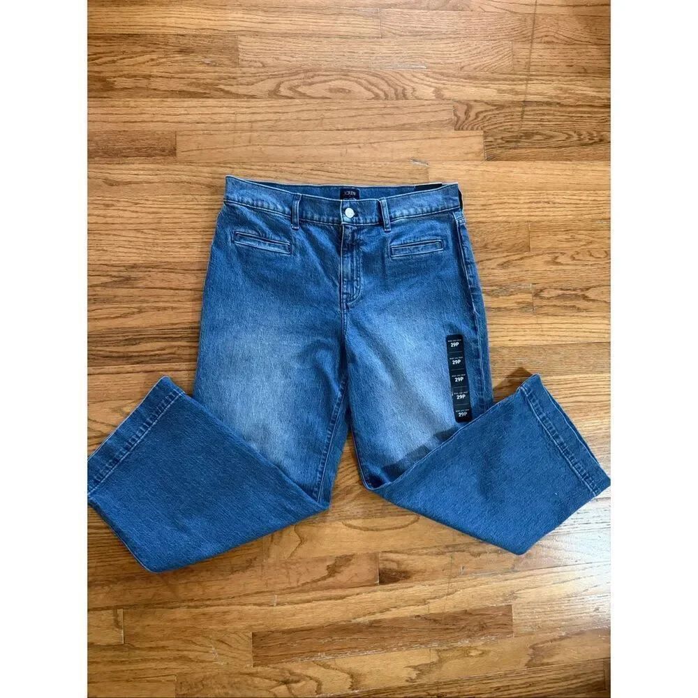 NWT J. Crew Women's High Rise Wide Leg Cropped Denim Jeans Blue Size 29P